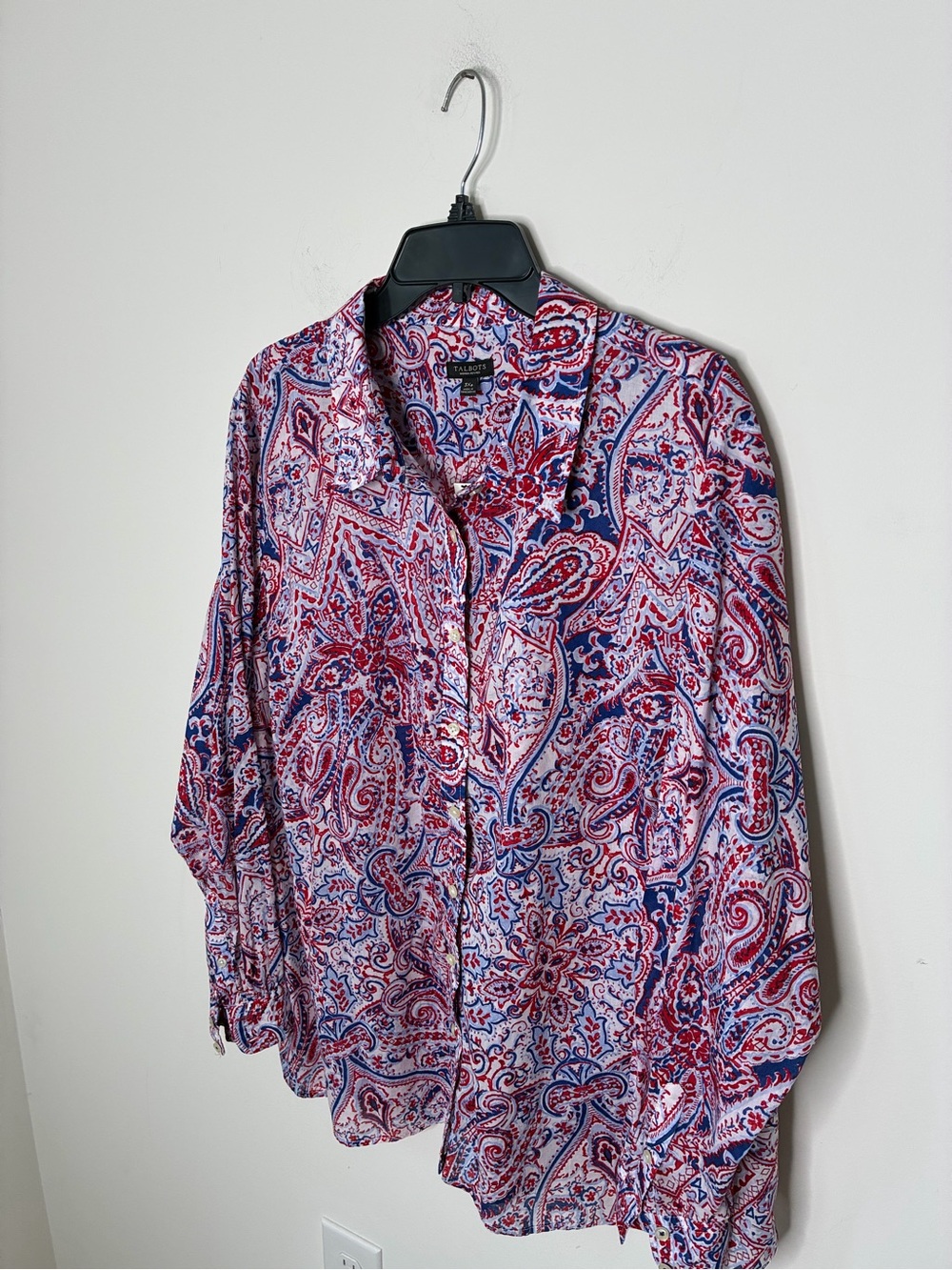 Talbots Preppy, Coastal Red & Blue Paisley Button-Down Business Casual Shirt 3XP